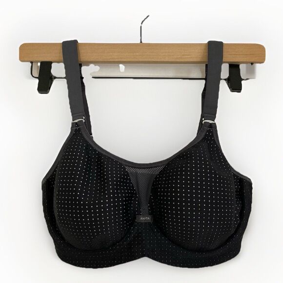 Anita Active Sports Bra 32D Black Adjustable WireX Performance Moisture Wicking - Picture 1 of 10